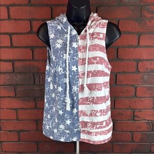 Rue 21 Women's Medium Patriotic Star and Stripe Sleeveless Hoodie – Y2K American
